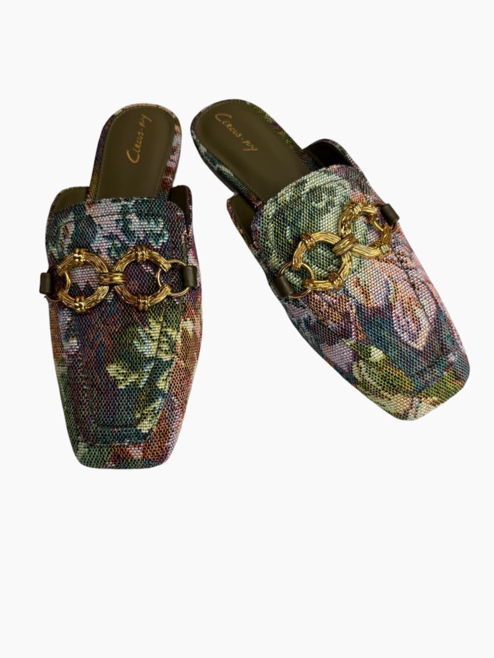 Circus NY Sam Edelman Taryn Tapestry Mule Gold Chain Square Toe Loafer Size 8.5
